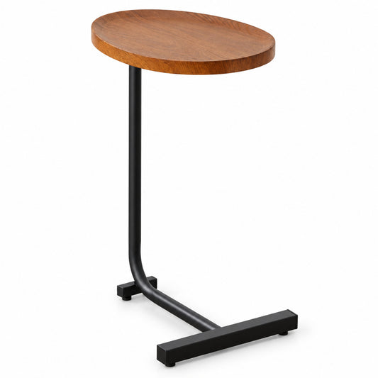 C-Shaped Sofa Side Table with Metal Frame, Brown and Black